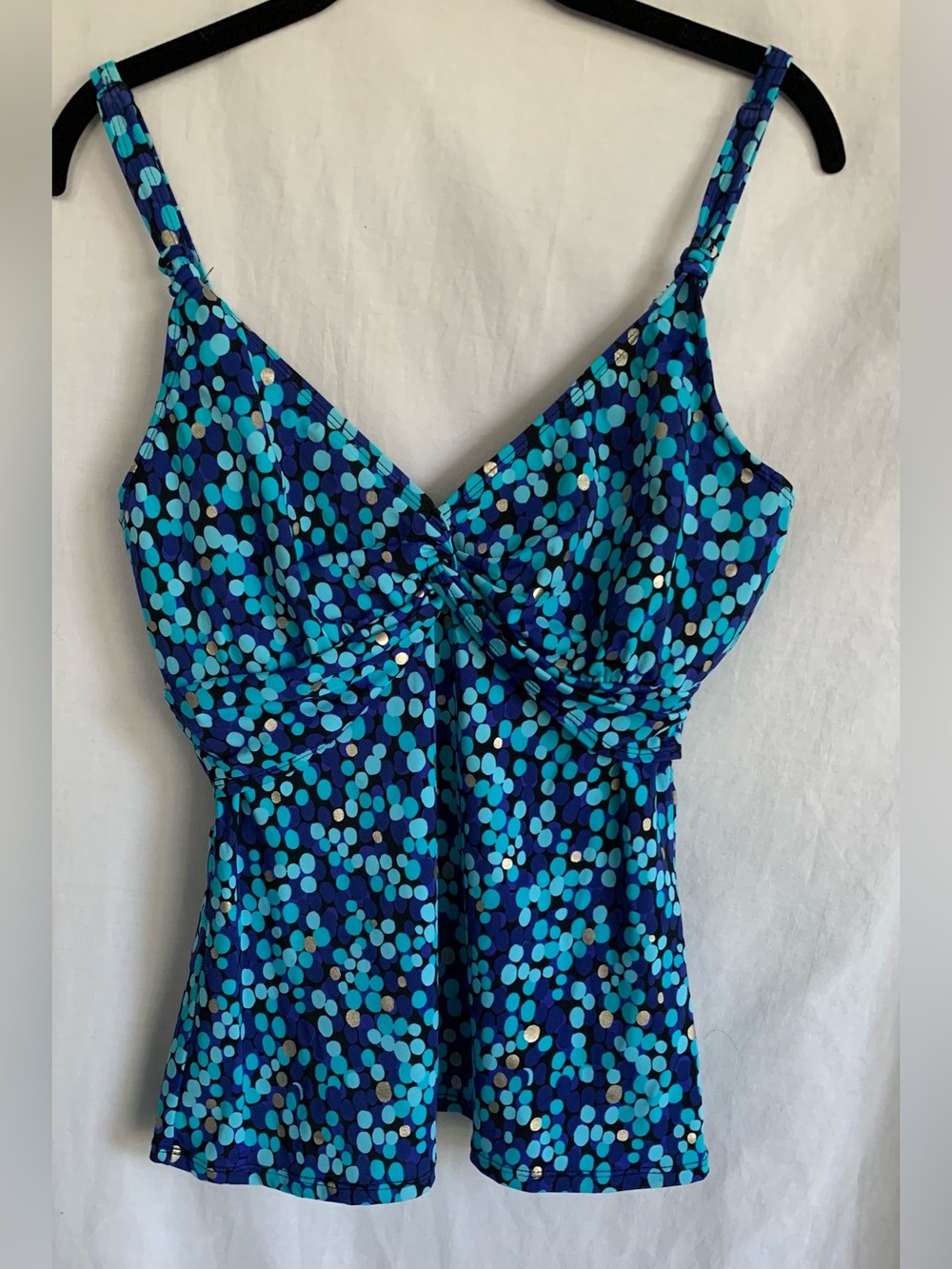 Jantzen Blue & Teal Polka Dot Twist-Front Bathing Suit Swim Top